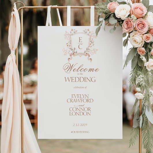 Elégant Floral Crest Welcome Mariage signe Poster