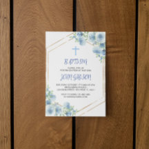 Elégant Floral Croix Baptême Boy Invitation garçon
