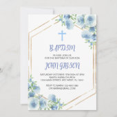 Elégant Floral Croix Baptême Boy Invitation garçon (Devant)