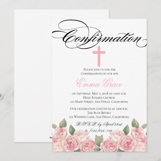Elegant Floral Cross Bevestiging Uitnodiging (Voorkant / Achterkant)