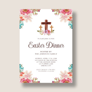 Elegant Floral Cross Easter Dinner Kaart