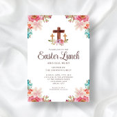 Elegant Floral Cross Easter Lunch Kaart