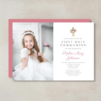 Elegant Floral Cross Girl First Community Foto Kaart