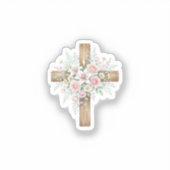 Elegant Floral Cross Pastel Spring Easter Sticker (Voorkant)