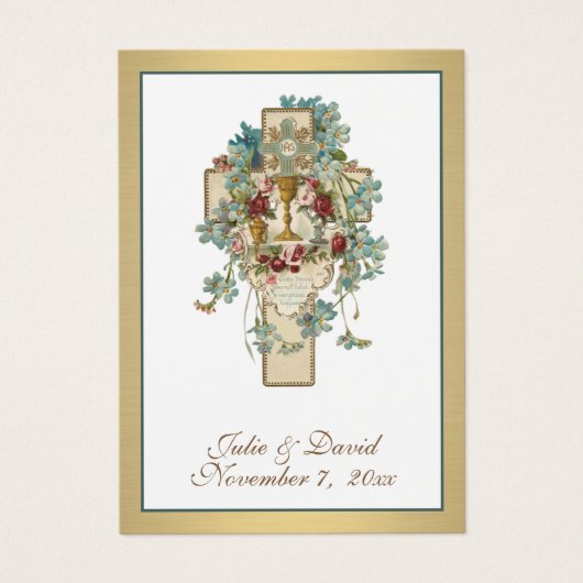 Elegant Floral Cross Wedding Heilige Kaart Prayer (Voorkant)