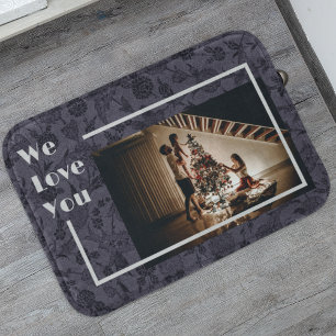 Elegant Floral Custom Family Foto Text Grey Badmat