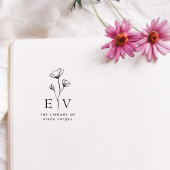 Elegant Floral Custom Name Initials Library Book Rubberstempel