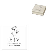 Elegant Floral Custom Name Initials Library Book Rubberstempel (Gestempeld)