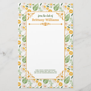 Elegant Floral Daisy Botanical Garden Pattern Briefpapier