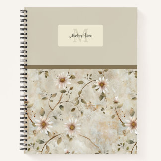 Elegant Floral Daisy Pattern Monogram Notitieboek