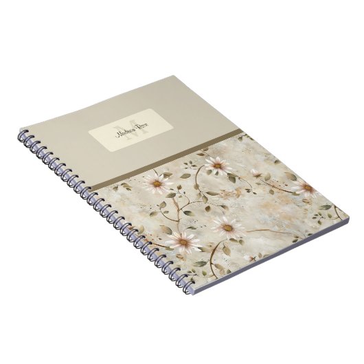 Elegant Floral Daisy Pattern Monogram Notitieboek (Rechterzijde)