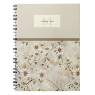 Elegant Floral Daisy Pattern Monogram Notitieboek