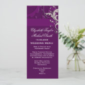 Elégant Floral Damask Purple Menu Mariage (Debout devant)