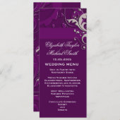 Elégant Floral Damask Purple Menu Mariage (Devant / Derrière)
