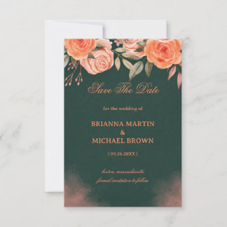 Elegant Floral Dark Green Save The Date