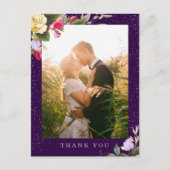 Elegant Floral Dark Paars Weduwfoto Hartelijk dank Briefkaart (Voorkant)
