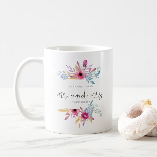 Elegant Floral de heer & Mrs Wedding | Mok (Met donut)
