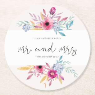 Elegant Floral de heer & Mrs Wedding   Onderzetter