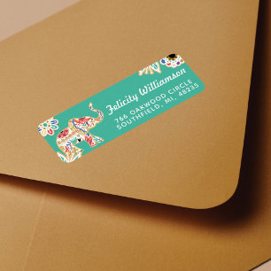 Elegant Floral Decorative  Elephant Design Etiket