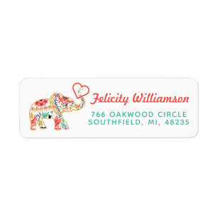 Elegant Floral Decorative Elephant Heart Etiket