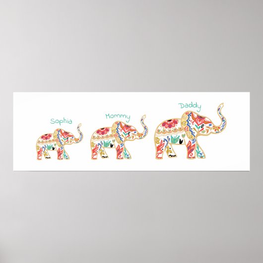 Elegant Floral Decorative Elephant Nursery Poster (Voorkant)