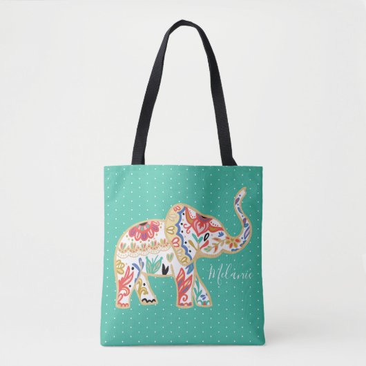 Elegant Floral Decorative  Elephant Pattern Draagtas (Voorkant)