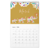 Elegant Floral Decorative  Elephant Pattern Kalender (Mar 2026)