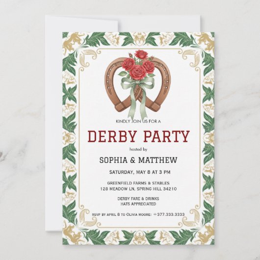 Elegant Floral Derby Party Invitation Kaart (Voorkant)