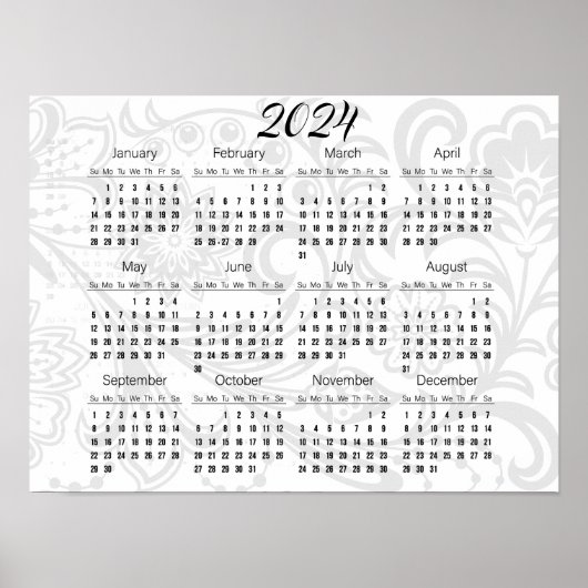 Elégant Floral Design 2024 Calendrier Poster (Devant)
