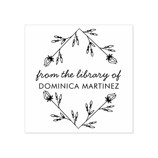 Elegant Floral Diamond Custom Name Library Book Rubberstempel (Afrduk)