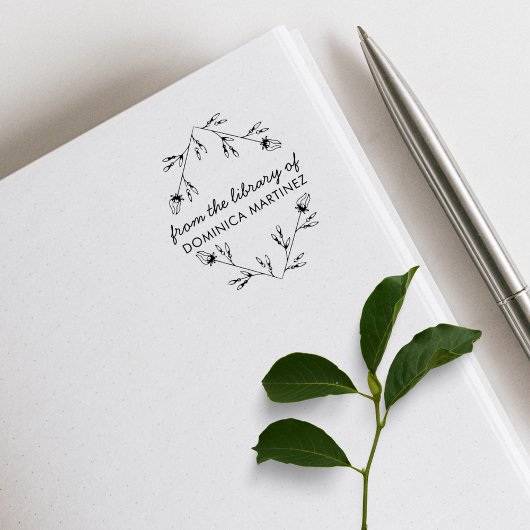 Elegant Floral Diamond Custom Name Library Book Rubberstempel