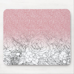 Elegant Floral Doodles Pink Gradient Glitter Afbee Muismat