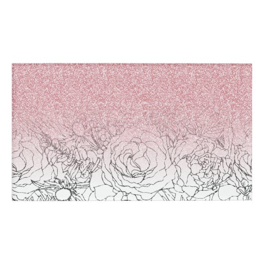Elegant Floral Doodles Pink Gradient Glitter Afbee Naambadge (Voorkant)