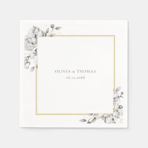 Elegant Floral Drawing Gold Lijst Rustic Wedding Servet