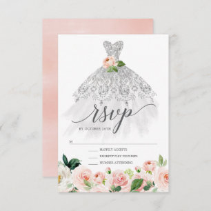 Elegant Floral Dress Quinceanera RSVP Kaart