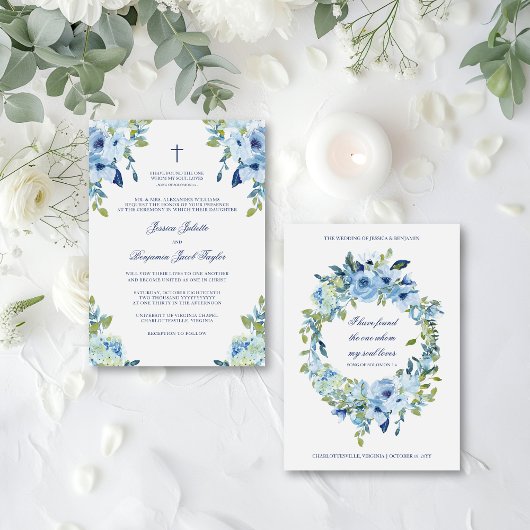 Elegant Floral Dusty Blue Christelijk Wedding Kaart