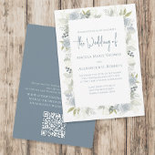 Elegant Floral Dusty Blue Roos QR Code Response Kaart