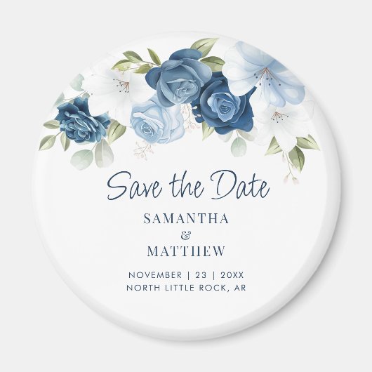 Elegant Floral Dusty Blue Save the Date Magneet (Voorkant)