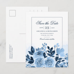 Elegant Floral Dusty Blue Waterverf Wedding Aankondigingskaart