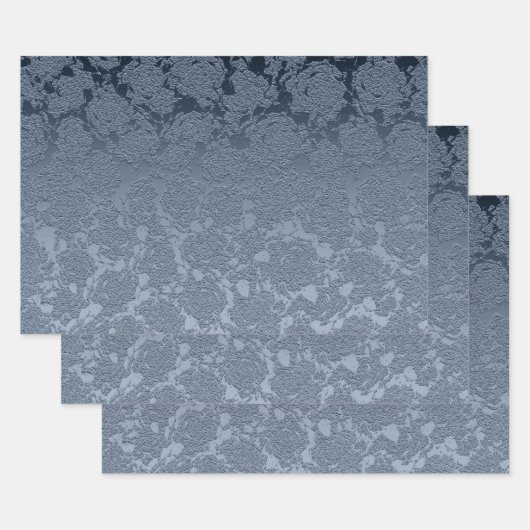 Elegant Floral Dusty Blue White Pattern Inpakpapier Vel (Set)