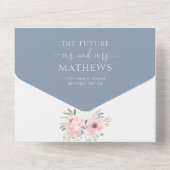Elegant Floral Dusty Blush Pink Waterverf Wedding All In One Uitnodiging (Achterkant)
