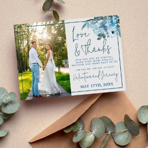 Elégant Floral Dusty Merci Turquoise bleu