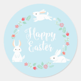 Elegant Floral Easter Bunny   Stickerzegel Ronde Sticker