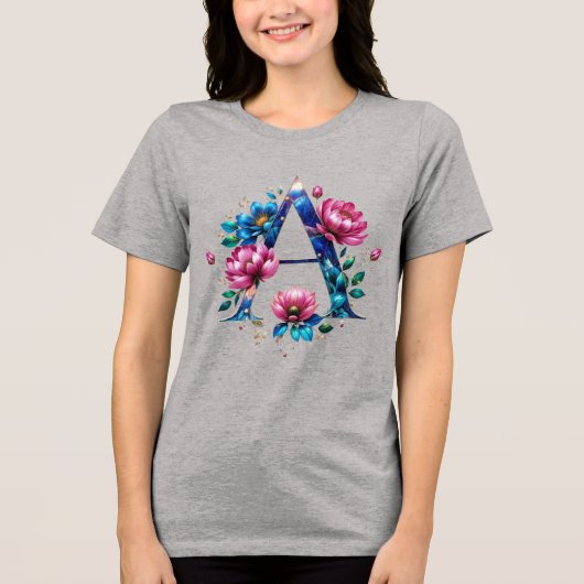 Elegant Floral Een Initialen T-shirt voor haar (Voorkant)