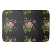 Elegant Floral Embroidery Pattern Black Background Badmat (Voorkant)