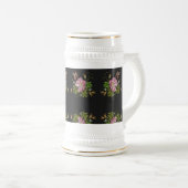 Elegant Floral Embroidery Pattern Black Background Bierpul (Voorkant rechts)