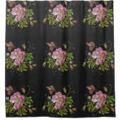 Elegant Floral Embroidery Pattern Black Background Douchegordijn (Voorkant)