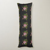Elegant Floral Embroidery Pattern Black Background Lichaamskussen (Achterkant (Verticaal))