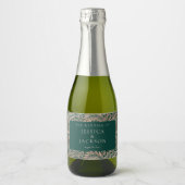 Elegant Floral Emerald Green en Roos Gold Sparkling Wijnetiket (Voorkant)