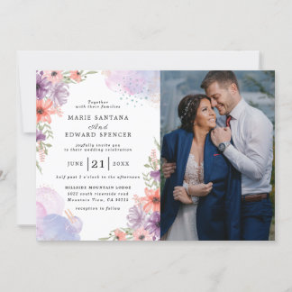 Elegant Floral en Couple Photo bruiloft Kaart